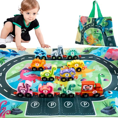 HELLOWOOD Dinosaurier Zug Set mit Ziffern 0-10, Bunter Zahlenzug Eisenbahn Pädagogisches Spielzeug Geschenk für Baby Jungen Mädchen Alter 2 3 4 Jahre von HELLOWOOD