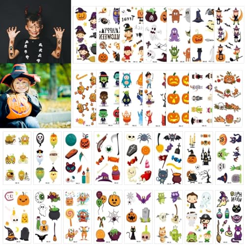 30 Blätter Tattoos Kinder halloween,Kindertattoos Kürbisse,Kindertattoo Halloween,Halloween Temporäre Tattoos Kindertattoos,für Halloweenparty Kindergeburtstag Mitgebsel,Party Prop Deko. von HELOVGE