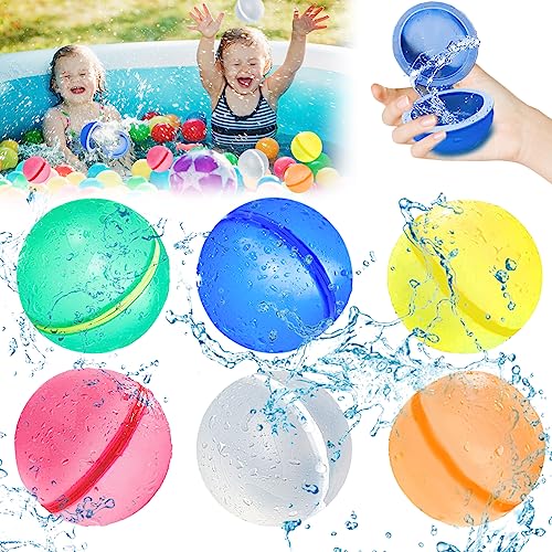 6 Stück Wasserbomben Wiederverwendbar,Water Balloons,Magnetische Wasserbomben,Schnell Befüllbare Silikon Spritzbälle, Wasserspielzeug Pool Spielzeug Strandspielzeug Für Kinder Sommer Draussen von HELOVGE