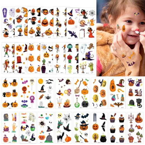 HELOVGE 30 Blätter Tattoos Kinder Halloween,Kindertattoos Kürbisse,Kindertattoo Halloween,Halloween Temporäre Tattoos Kindertattoos,für Halloweenparty Kindergeburtstag Mitgebsel,Party Prop Deko. von HELOVGE