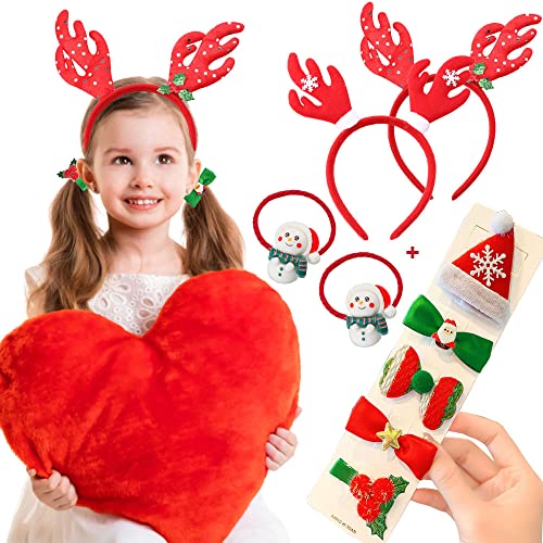 HELOVGE 9Pcs Weihnachtself Hut Weihnachten Stirnband Kopfschmuck,Haarreif Weihnachten Stirnband,Weihnachtshaarspangen,Rentiergeweih Haarreif Weihnachtsmütze Weihnachten Kopfbedeckung von HELOVGE