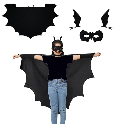 HELOVGE Halloween Fledermaus Kostüm Kinder+Fledermaus Maske+2 Haarspangen,Fledermaus Umhang kinder Halloween Fledermausflügel Kostüm,Für Halloween Cosplay Party Für Kinder. von HELOVGE