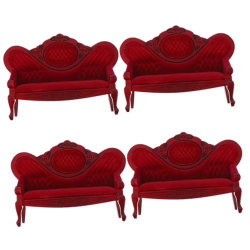 4 Stück Puppenhausmöbel Vintage Puppenstuhl Mini-puppenhaus-Vintage-Sofa Mini-Sofa-Ornament 1: 12 Miniaturmöbel Spielhausmöbel, Spielzeugdekoration Winziger Sofasessel Schiene Rot HEMOTON von HEMOTON