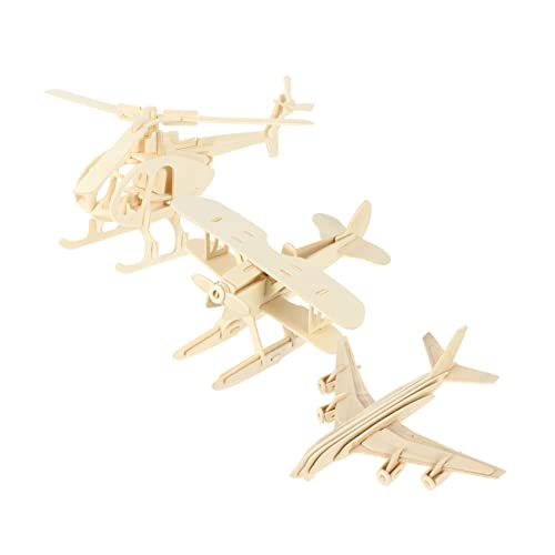 HEMOTON 1 Satz 3 TLG Flugzeugmodell Spielzeug Puzzle 3D Puzzles Flugzeugmodellbausatz Khaki Aus Holz von HEMOTON