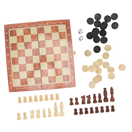 HEMOTON 1 Satz 3 in 1 Schach Kidcraft-Spielset Familienspielspielzeug Schachspiel Spielzeug Schach für Kinder Chess Set Board Games Kinderspielzeug Checker-Schach-Spielzeug hölzern Brown von HEMOTON