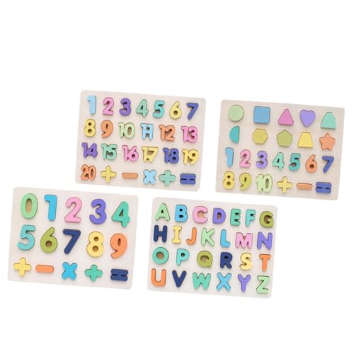 HEMOTON 1 Satz 4st Puzzle Früh Kindliche Bildung Spielzeug Zahlenpuzzles Puzzle-pädagogisches Spielzeug Alphabet-Puzzle Zahlenspielzeug Für Kinder Buchstabenblöcke Für Kinder Hölzern von HEMOTON