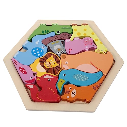 HEMOTON 1 Satz Holzblock Spielzeug für Jungen Karikatur Wildtier-Puzzle-Kind Jungenspielzeug Kinder Puzzle kinderpuzzle Cartoon-Puzzles aus Holz lustige Puzzlespielzeuge hölzern Colorful von HEMOTON