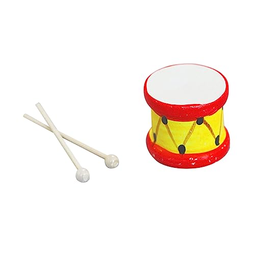 HEMOTON 1 Satz Puppenhaus Drumsticks Trommelmusikspielzeug Puppenhausmöbel Aus Holz Trommel Spielzeug Musikinstrumentenmodell Musikalische Handtrommel Modelle Miniatur Zubehör Hölzern von HEMOTON