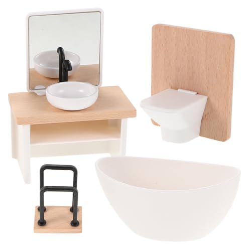 HEMOTON 1 Satz Puppenzimmer-Badezimmerdekorationen badewanne puppenhaus Badezimmer entzückende Abschlussbärenpuppen Puppenhauszubehör Figur Puppentoilette Puppenbadewanne hölzern von HEMOTON