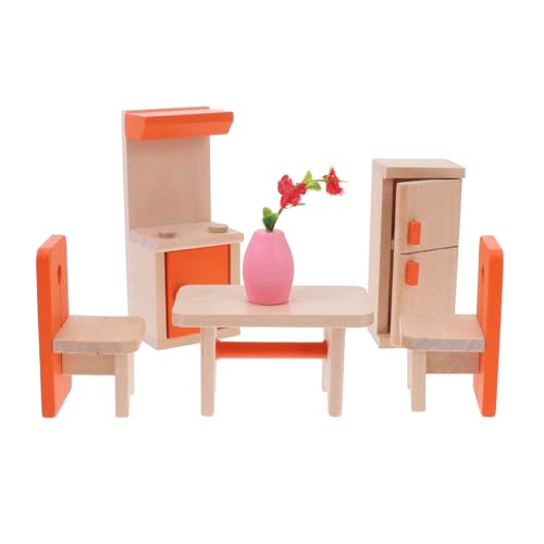 HEMOTON 1 Satz Spielhaus Spielzeug kinderspielzeug küchenspielzeug für Kinder Toys Mini-Esstisch und Stühle Miniatur-Küchenutensilien Kochspielzeug Mini-Möbel aus Holz hölzern Orange von HEMOTON