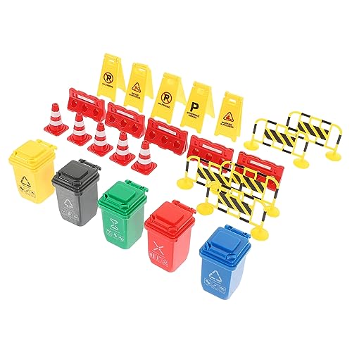 HEMOTON 1 Satz Transportspielzeugmodell Mini-leitkegel Straße Straßenschilder Spielset Zeichen Mini-mülltonnen Mini- Zug Spielzeug Leere Geschenkkarte Plastik Kind Mülleimer Miniatur von HEMOTON