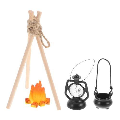 HEMOTON 1 Satz Wildcamp-Set Lagerfeuer-Spielset für Kinder Miniatur-Lagerfeuerfiguren Puppenhaus Dekoration Puppenhaus Zubehör Lagerfeuer-Requisite Puppenhaus-Campingzubehör Holz von HEMOTON