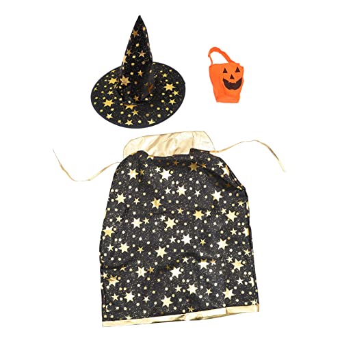 HEMOTON 1 Set Kinder Halloween Cosplay Cloak Wizard Cape Mit Hut Und Kürbisbeutel von HEMOTON