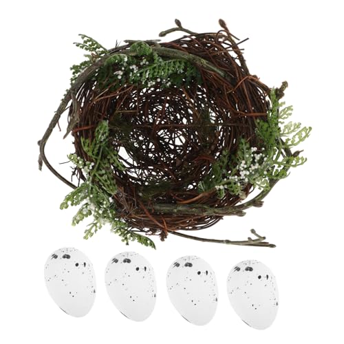 HEMOTON 1 Set Künstliches Vogelnest Mit Eiern, Simuliertes Mini-vogelnest Für - Und Gartendekoration, Realistisches Rattan-vogelhaus Für Kunsthandwerk Und Frühlingsdekorationen, von HEMOTON