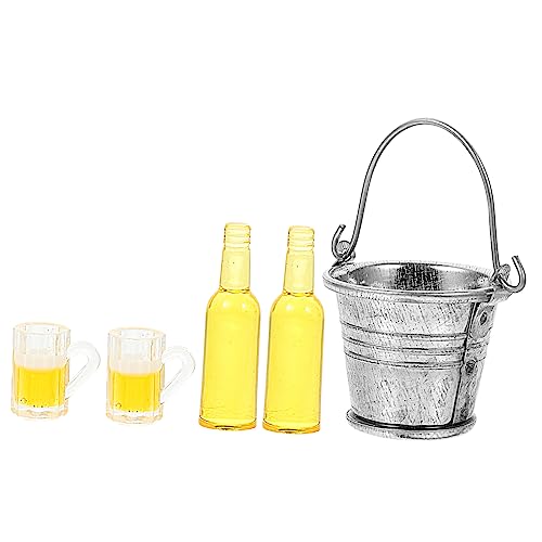 HEMOTON 1 Set Mini Bierset Bierflaschen Getränkeflasche Miniaturhaus Rollenspielbecher Miniatur Eiskübel Verzinkte Mini Eimer Miniatur Bierkrüge Biereimer Biergläser Legierung von HEMOTON