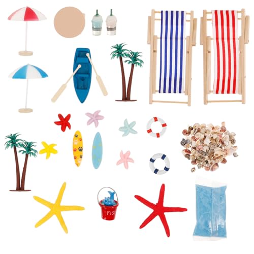 HEMOTON 1 Set Mini Strandspielzeug Strandminiaturen Zum Basteln Puppen Strandzubehör Strandtragetasche Strandtasche Strandsachen Schildkrötenfiguren Stranddach Strandtuch von HEMOTON