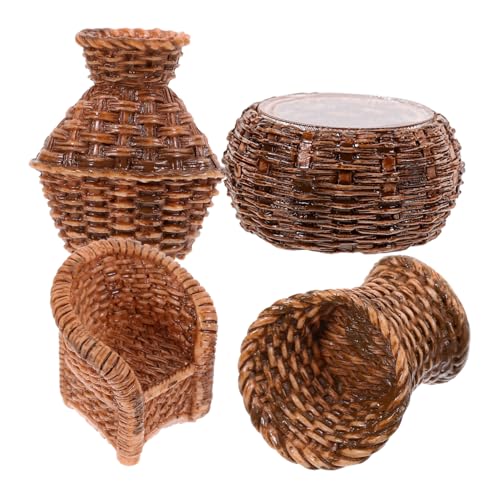 HEMOTON Miniatur-möbelset Aus Gewebtem Rattan 4-teilig Miniatur-Eimer Aus Gefälschtem Rattan Für Puppenhaus- von HEMOTON