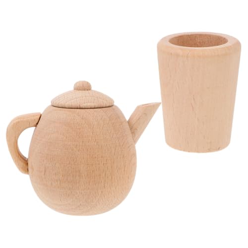 HEMOTON 1 Set Set Buche Wohnaccessoires Teebecher Mini Teekannen Teetassen Puppenzubehör Mini Teegeschirr Küchenzubehör Miniatur Teetasse Holz von HEMOTON