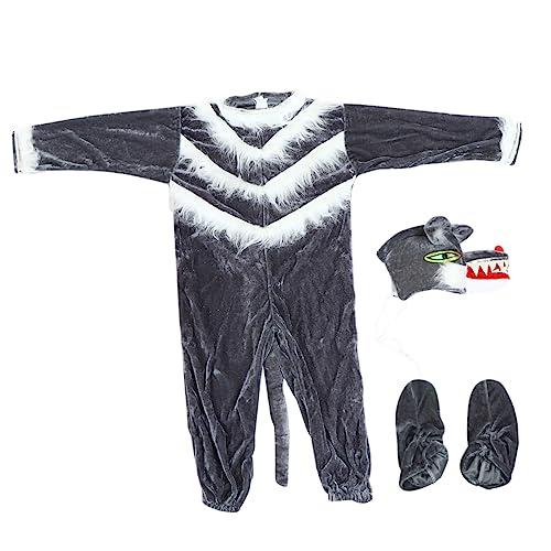 HEMOTON 1 Set Tierkostüme Kinder Tier Wolf Kostüm Schuhe Kinder Wolf Verkleiden Kinder Performance Kleidung Kinder Bühnenkleidung Wolf Anzug Kostüm Tier Show Kostüm Grau Goldener Samt von HEMOTON