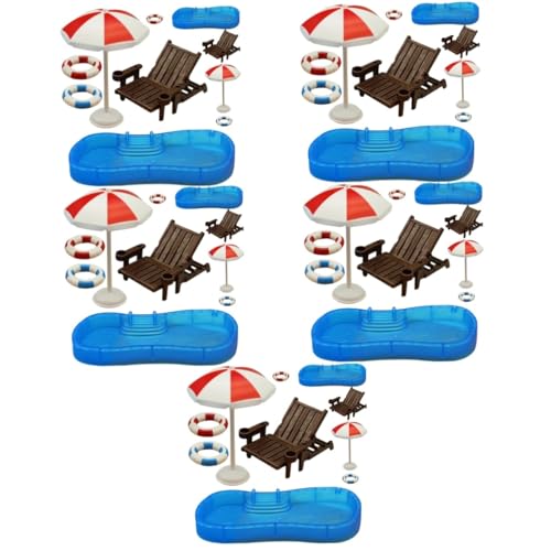 HEMOTON 10 Sätze Puppenhaus Strandkorb winzige Schwimmringspielzeuge puppenhaus zubehör Mini Strandstuhl Spielzeug für Kinder Möbel Schwimmbad Mini-Modell Miniatur-Requisiten Glas Kuchen von HEMOTON