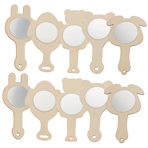 HEMOTON 10St Kleiner Holzspiegel Miniatur Aufkleber Spiegel mit Lichtern für kosmetikspiegel kinderspiegel Hand Mirror bastelset Holzspiegel kleine Holzspiegel Acryl von HEMOTON