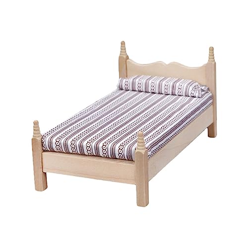 HEMOTON 12 Maßstab Schlafzimmer Dekoration Mini öbel Accessoire Handgefertigtes Bett Für Dollhouse Einrichtung von HEMOTON