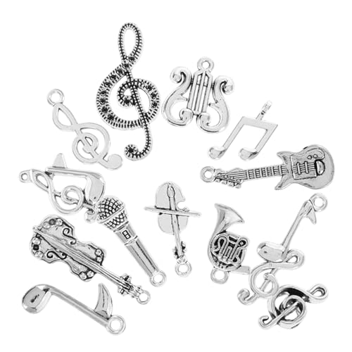 HEMOTON 14st Musikzubehör Violine Charme Gitarrenzauber Gitarrenanhänger Musiknoten-schmuck Geigenanhänger Musiknote Charme Gitarren-Charme Anhänger Für Musikinstrumente Metall Silver von HEMOTON