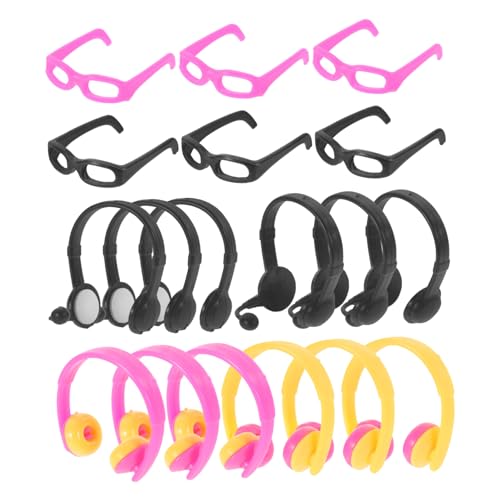 HEMOTON 18 STK Mini-Simulationskopfhörer Prinzessin Puppe Webstuhl wiedergeborene Puppe Puppenbett Monster Auto kleine Plastikgläser Puppen-Mini-Headset Brille anziehen kleine Puppenbrille von HEMOTON