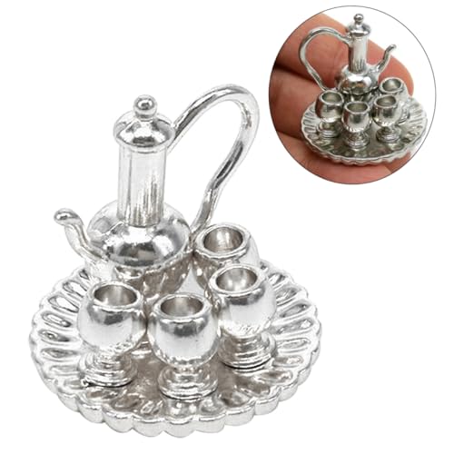 HEMOTON 1Stk Zubehör für Puppenhäuser puppenhauszubehör kolodialesilber Mini-Disc-Tee-Set Silberfarben Silve Scheibenverzierungen Küche vorgeben Mini-Ornament Miniatur Tee Set d231 von HEMOTON