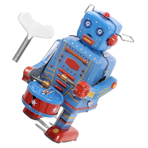 HEMOTON 1stk Roboter Spielzeug Klassisches Spielzeug Uhrwerk Trommelnder Roboter Mechanisches Spielzeug Vintage Roboter Aufziehen Großer Roboterwind Spielzeug Zum Aufziehen Retro Blue von HEMOTON