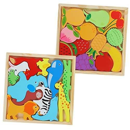 HEMOTON Spielzeug Kinderspielzeug 2 Boxen Lernpuzzle Für Kleinkinder 1 3 Kleinkinder Blockpuzzles Kinderpuzzles Montessori Intelligenzspielzeug Kinderpuzzle Mädchenspielzeug Aus Holz von HEMOTON