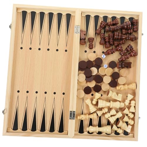 HEMOTON 2 Sätze DREI in einem Schach Dame Internationales Schachbrett tragbares Schach Kidcraft-Spielset Kinder Schachbrett bürospiel 3 in 1 Schachbrett aus Holz Schachspielbrett hölzern von HEMOTON