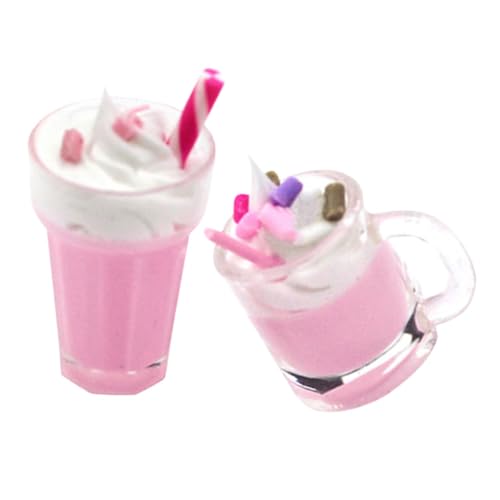 HEMOTON 2 Stück Mini Erdbeer Milchshake EIS Miniatur Puppenhaus Zubehör Mini Dekorationen Fake Food Ornament Puppenhaus Zubehör Lebensmittel Requisite Dekor Mini Food Harz von HEMOTON