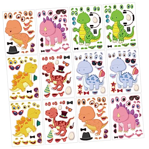 HEMOTON 24st Dinosaurier-Puzzle-Aufkleber Puzzlematte Aufkleber-Puzzle Interessante Musteraufkleber Lustiger Puzzle-Aufkleber Cartoon-Dinosaurier-Aufkleber Kupferplattenaufkleber von HEMOTON