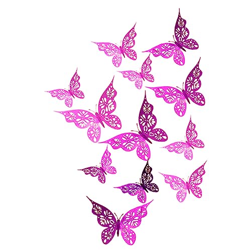 HEMOTON 24st Schmetterling Wandtattoo Schmetterlingsmusteraufkleber Wandtattoo Schmetterlinge Wandschmetterlinge Für Zuhause 3D-Schmetterlings-Aufkleber Papier Rosy von HEMOTON