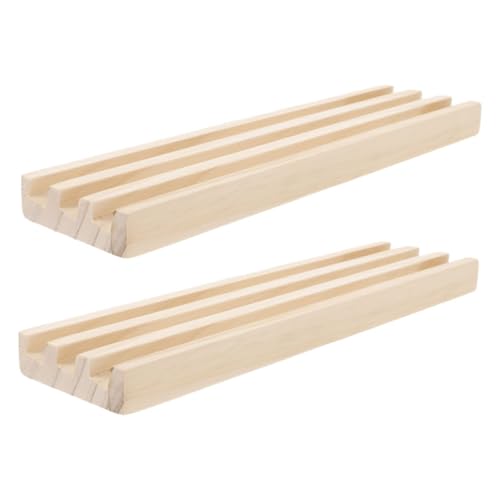 HEMOTON 2St Domino-Basis Mahjong-Spielständer mexikanischer Zugträger Zug Domino-Tabletts Halter aus Holz Kartenfächer für Spielkarten Desktop-Domino-Racks Domino-Halter Kiefernholz Beige von HEMOTON