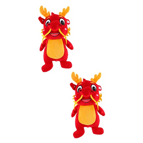 HEMOTON 2St Drachen Plüschtier Tiere für Kinder Drache gefülltes Puppenspielzeug Drachen Kuscheltier chinesische neujahrsdekoration ausgestopfte Drachenpuppe Stofftiere niedlich rot von HEMOTON