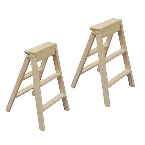 HEMOTON 2St Mini-Leiter-Dekor creative creatim staircase beige toy laufstall Spielzeug model : Minileiter aus Holz Leiter für Minihaus Mini-Klappleiter faltbar Holzleiter schmücken Bambus von HEMOTON