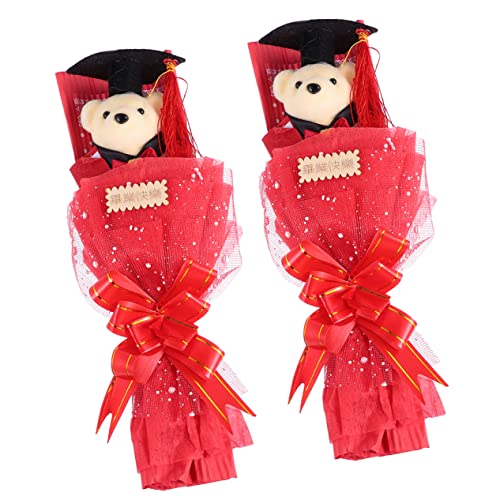 HEMOTON 2st Graduierungsstrauß Puppe Ornament Blumenstrauß Kleine Bärenpuppe Bär Puppe Figur Blumenstrauß Abschlussbär-Geschenk Mini-blumenstrauß Tierischer Bär Rot Bankett Riese Stoff von HEMOTON