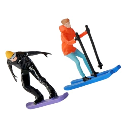 HEMOTON 2st Skipuppe Winzige Skifahrer Miniatur-schneeski Mit Stöcken Miniatur-straßendekoration Miniatur-Skifahrer Miniaturszenen Winzige Menschenfigur Diorama Menschenfiguren Harz von HEMOTON