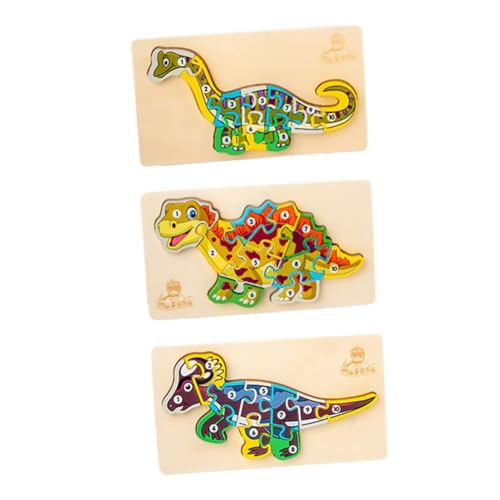 HEMOTON 3 Sätze Dinosaurier 3D-Puzzle Gehirnspielzeug Stapelspiele Für Vorschulkinder Lernspielzeug Für Kinder Kinderpuzzle Modell-Puzzle-Spielzeug Brettspielzeug Blockspielzeug Holz von HEMOTON