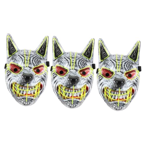 HEMOTON 3St Wolfsmaske Halloween LED- Wolfskopf-Horror Horrormaske Schlachten Halloween- Halloween-Party- halloween leuchtende Clown Männer und Frauen Plastik von HEMOTON