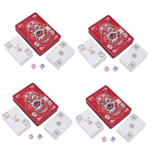 HEMOTON 4 Sets Mahjong Poker PVC Mahjong Karte Reise Mahjong Karte Spielzeug Mahjong Spielkarte Party Mahjong Karte Kit Reisespiel Requisitenspiel Mahjong Kartenspiel Versorgung Mahjong von HEMOTON