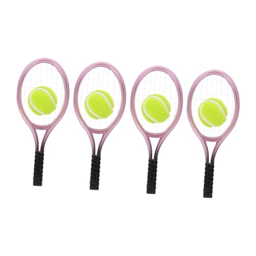 HEMOTON 4 Sets Mini Sportartikel Tennisbälle Mini Spielzeug Schläger Tennisschläger Mini Puppenhaus Kuchenaufsatz Miniatur Tennis Puppenhaus Landschaftsdekoration Mini Tennis von HEMOTON