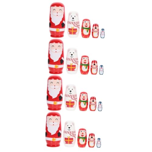 HEMOTON 4 Sets Weihnachtspuppe Weihnachts Stapelpuppe Holz Nistpuppe Cartoon Nistpuppe Bemalte Holzpuppen Russische Nistpuppe Russische Holzpuppe Bemalte Stapelpuppe von HEMOTON