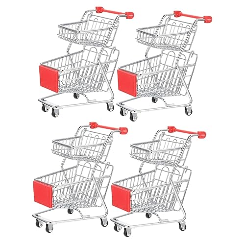 HEMOTON 4 Stück Mini-einkaufswagen Kleiner Einkaufswagen Einkaufskorb Kleiner Supermarkt Wagen Puppen Einkaufswagen Mini-supermarktwagen Puppenwagen Dekor Schmiedeeisen Plastik Kind LKW von HEMOTON