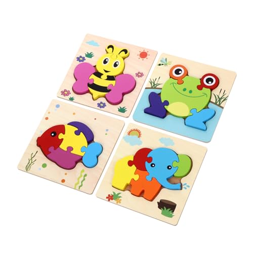 HEMOTON 4 Stück Puzzle-Puzzle Tier Puzzles Kind Entwicklungsspielzeug Puzzle Für Kinder Frosch-Puzzle Bausteine ​​für Kleinkinder Kleinkindspielzeug Lernspielzeug Für Kinder Hölzern von HEMOTON