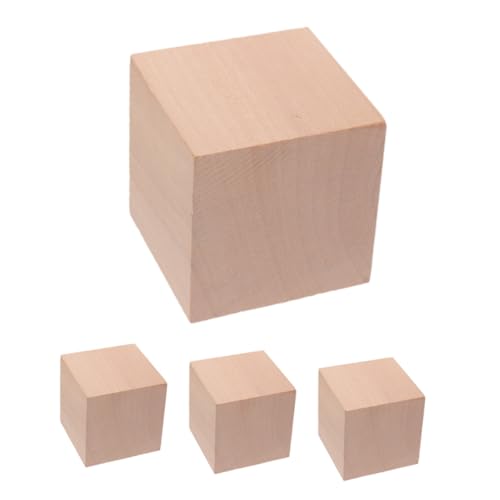 HEMOTON 4Pcs Bausteine ​​Lehrmittel für kleine Holzwürfel unfertige Leere Holzklötze Leere Holzwürfel quadratische Holzwürfel Holzblöcke basteln hölzern Khaki von HEMOTON