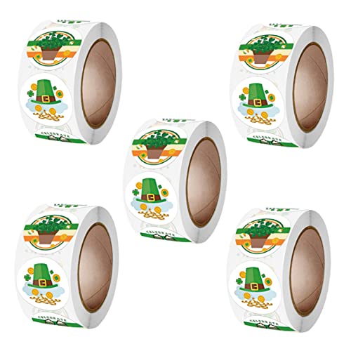 HEMOTON 5 Rollen Kleeblattaufkleber Mit Vier Blättern Verpackungsaufkleber St. Patricks Aufkleber St. Patricks Abziehbilder St. Patricks Siegelaufkleber St. Patricks Etikett Papier von HEMOTON