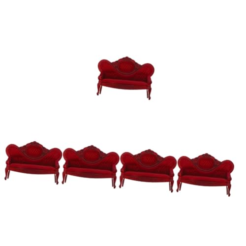 HEMOTON 5St Puppenhausmöbel Mini-Sofa-Ornament Mini-Sofa-Modell Puppenhaus-Sofa-Sessel wohnzimmermöbel Vintage Sofa Retro-Sofa Couch Liebesplatz Miniatur-Puppendekor Mini-Raumsofa Holz rot von HEMOTON